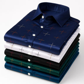 [Leve 5 Pague 3] Kit Camisas Sociais Royal Class em Tecido Premium de Seda Gelo e Lyocell (Edição Limitada) + 3 BRINDES: Cinto, Carteira e Relógio