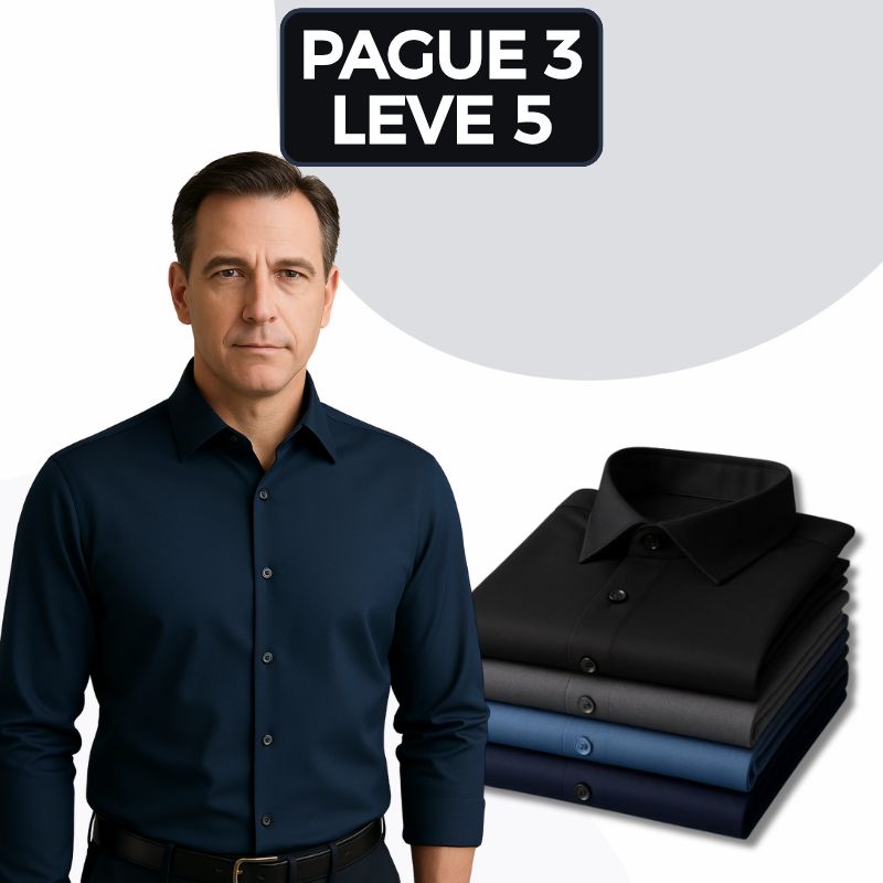 [Pague 3, Leve 5] Kit com 5 Camisas Masculinas Cardin de Manga Longa (65% Algodão + 35% Seda Gelo)